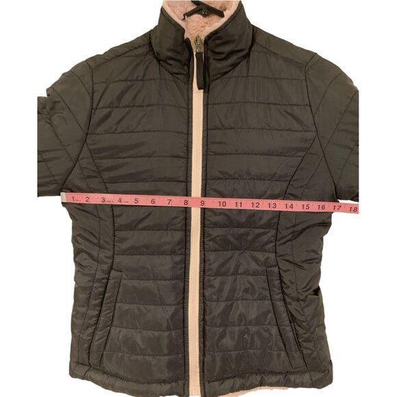 ME JANE Reversible Sherpa Jacket Womens Medium Full Zip Quilted Fuzzy Coat Warm - Picture 6 of 7